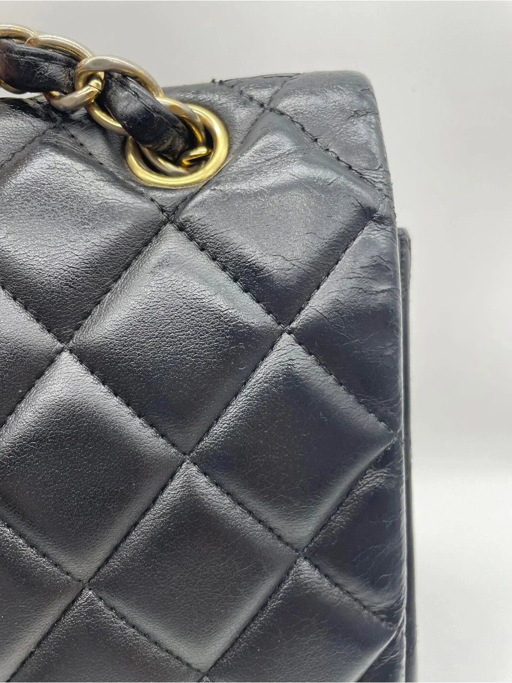 CHANEL Black Quilted Lambskin Double Flap Shoulder Bag with Gold Hardware
